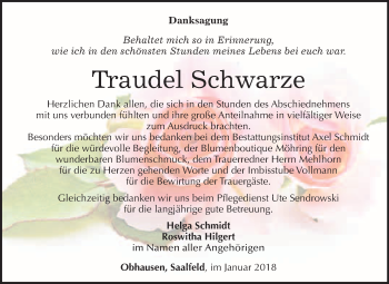 Traueranzeige von Traudel Schwarze von WVG - Wochenspiegel Merseburg