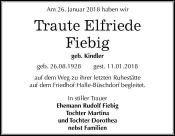 Traueranzeige von Traute Elfriede Fiebig von Mitteldeutsche Zeitung Bitterfeld