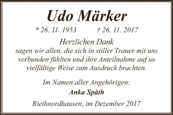 Traueranzeige von Udo Märker von WVG - Wochenspiegel SGH