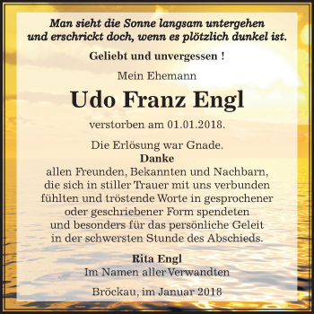 Traueranzeige von Udo Franz Engl von Mitteldeutsche Zeitung Zeitz