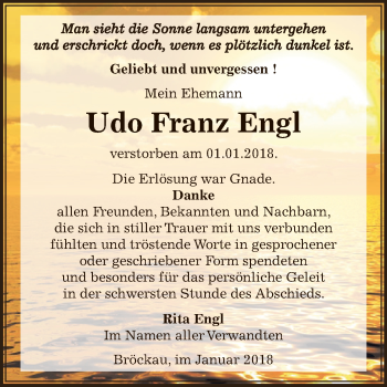 Traueranzeige von Udo Franz Engl von Super Sonntag Zeitz