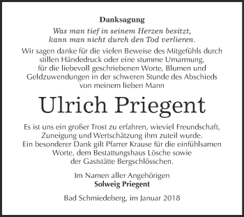 Traueranzeige von Ulrich Priegent von WVG - Wochenspiegel Wittenberg