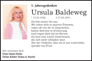 Traueranzeige von Ursula Baldeweg von Mitteldeutsche Zeitung Halle/Saalkreis
