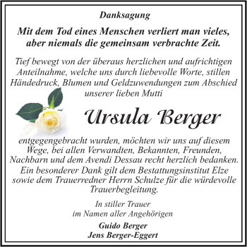 Traueranzeige von Ursula Berger von Mitteldeutsche Zeitung