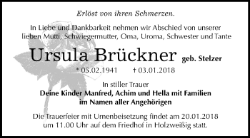 Traueranzeige von Ursula Brückner von Mitteldeutsche Zeitung Bitterfeld