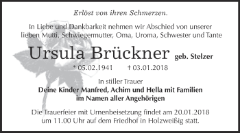 Traueranzeige von Ursula Brückner von WVG - Wochenspiegel Bitterfeld