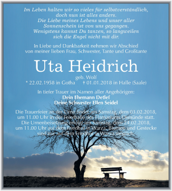 Traueranzeige von Uta Heidrich von Mitteldeutsche Zeitung