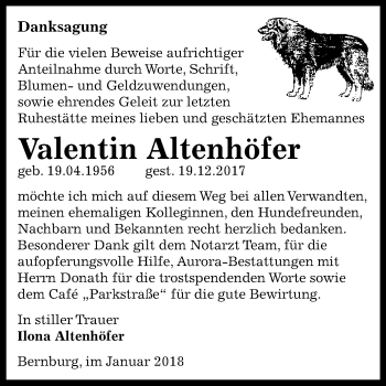 Traueranzeige von Valentin Altenhöfer von Mitteldeutsche Zeitung Bernburg