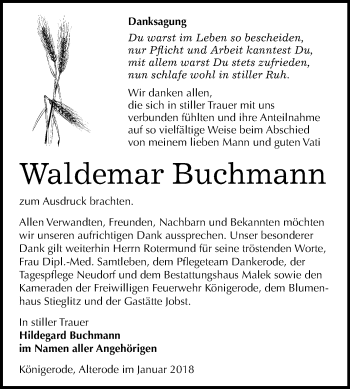 Traueranzeige von Waldemar Buchmann von Mitteldeutsche Zeitung