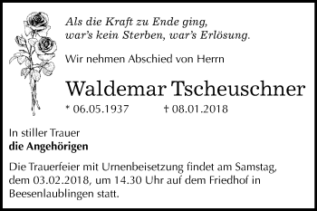 Traueranzeige von Waldemar Tscheuschner von Mitteldeutsche Zeitung