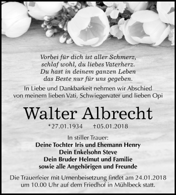 Traueranzeige von Walter Albrecht von Mitteldeutsche Zeitung Bitterfeld