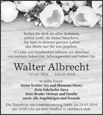 Traueranzeige von Walter Albrecht von WVG - Wochenspiegel Bitterfeld