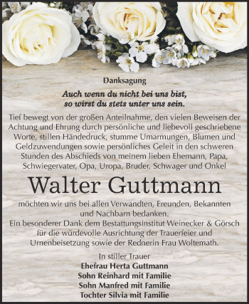 Traueranzeige von Walter Guttmann von Super Sonntag Bernburg