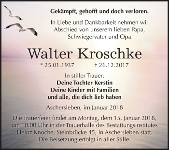 Traueranzeige von Walter Kroschke von Mitteldeutsche Zeitung Aschersleben