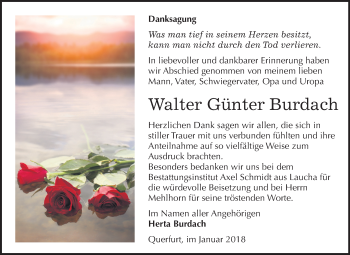 Traueranzeige von Walter Günter Burdach von Mitteldeutsche Zeitung Merseburg/Querfurt