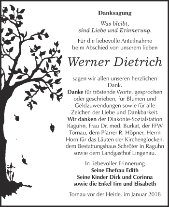Traueranzeige von Werner Dietrich von WVG - Wochenspiegel Bitterfeld