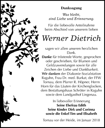 Traueranzeige von Werner Dietrich von Mitteldeutsche Zeitung Bitterfeld