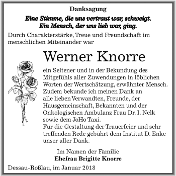 Traueranzeige von Werner Knorre von Mitteldeutsche Zeitung Dessau-Roßlau