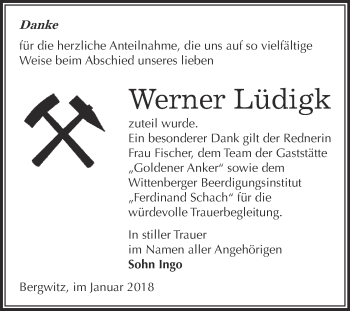 Traueranzeige von Werner Lüdigk von WVG - Wochenspiegel Wittenberg