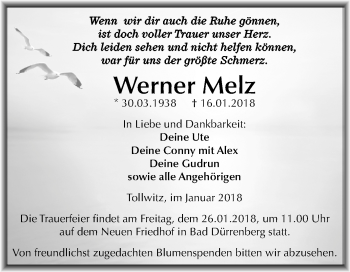 Traueranzeige von Werner Melz von Mitteldeutsche Zeitung Merseburg/Querfurt