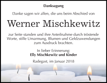 Traueranzeige von Werner Mischkewitz von WVG - Wochenspiegel Dessau / Köthen