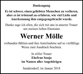 Traueranzeige von Werner Mölle von Mitteldeutsche Zeitung Bitterfeld
