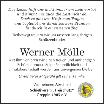 Traueranzeige von Werner Mölle von WVG - Wochenspiegel Bitterfeld