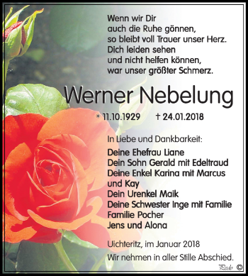 Traueranzeige von Werner Nebelung von Mitteldeutsche Zeitung Weißenfels