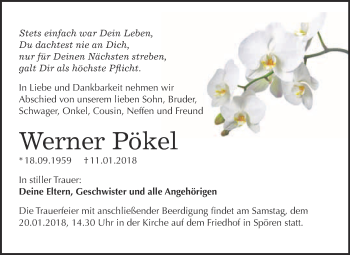 Traueranzeige von Werner Pökel von WVG - Wochenspiegel Bitterfeld
