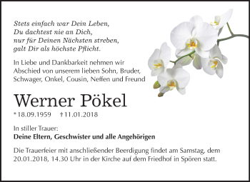 Traueranzeige von Werner Pökel von Mitteldeutsche Zeitung Bitterfeld