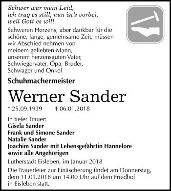 Traueranzeige von Werner Sander von Mitteldeutsche Zeitung
