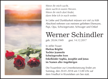 Traueranzeige von Werner Schindler von Mitteldeutsche Zeitung
