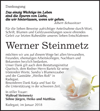 Traueranzeige von Werner Steinmetz von Mitteldeutsche Zeitung