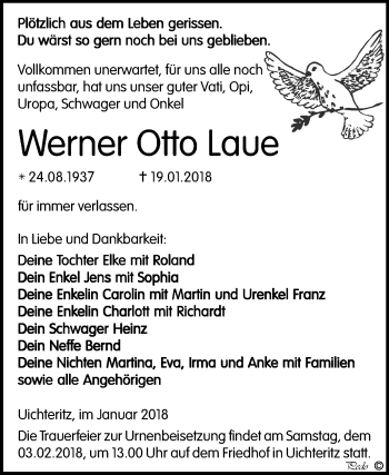 Traueranzeige von Werner Otto Laue von Mitteldeutsche Zeitung Weißenfels