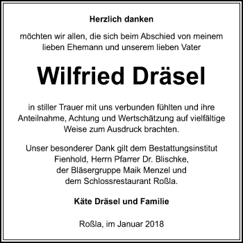 Traueranzeige von Wilfried Dräsel von Mitteldeutsche Zeitung