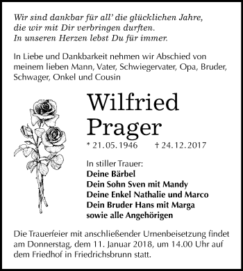 Traueranzeige von Wilfried Prager von Mitteldeutsche Zeitung Quedlinburg