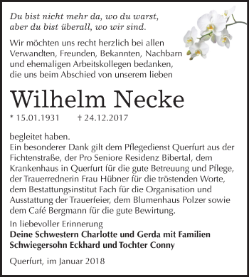 Traueranzeige von Wilhelm Necke von Mitteldeutsche Zeitung Merseburg/Querfurt