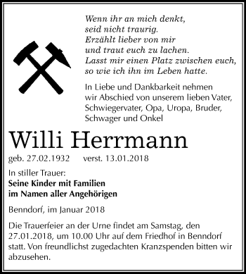 Traueranzeige von Willi Herrmann von Mitteldeutsche Zeitung