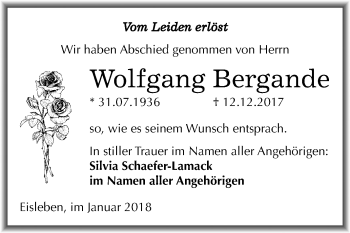 Traueranzeige von Wolfgang Bergande von Mitteldeutsche Zeitung