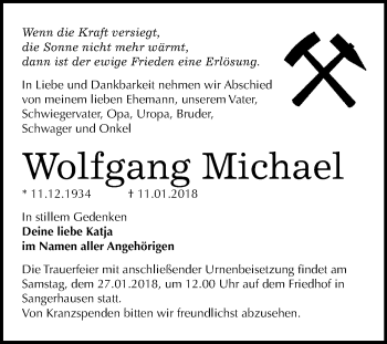 Traueranzeige von Wolfgang Michael von Mitteldeutsche Zeitung