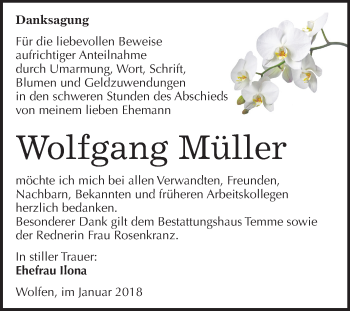Traueranzeige von Wolfgang Müller von Mitteldeutsche Zeitung Bitterfeld