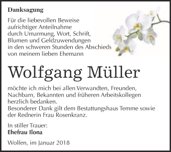 Traueranzeige von Wolfgang Müller von WVG - Wochenspiegel Bitterfeld