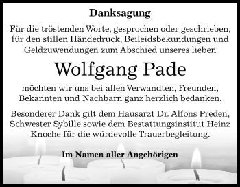 Traueranzeige von Wolfgang Pade von Mitteldeutsche Zeitung Aschersleben