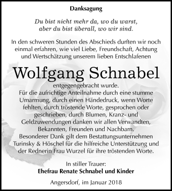 Traueranzeige von Wolfgang Schnabel von Mitteldeutsche Zeitung Halle/Saalkreis
