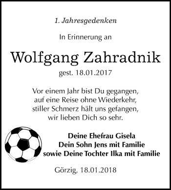 Traueranzeige von Wolfgang Zahradnik von Mitteldeutsche Zeitung Köthen