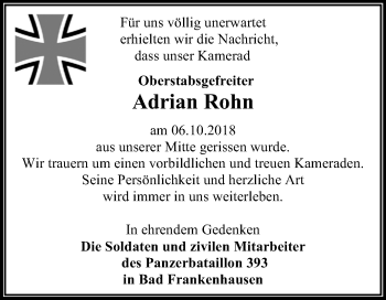 Traueranzeige von Adrian Rohn von Mitteldeutsche Zeitung Sangerhausen