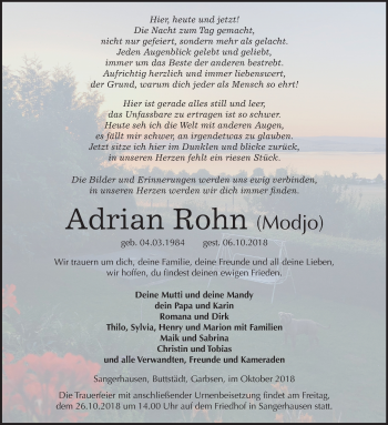 Traueranzeige von Adrian Rohn von Mitteldeutsche Zeitung