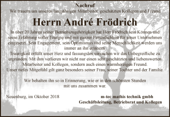 Traueranzeige von André Frödrich von WVG - Wochenspiegel Dessau / Köthen