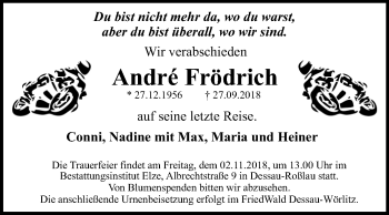 Traueranzeige von André Frödrich von Mitteldeutsche Zeitung Dessau-Roßlau