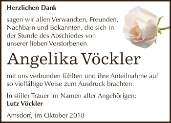 Traueranzeige von Angelika Vöckler von Wochenspiegel Mansfelder Land